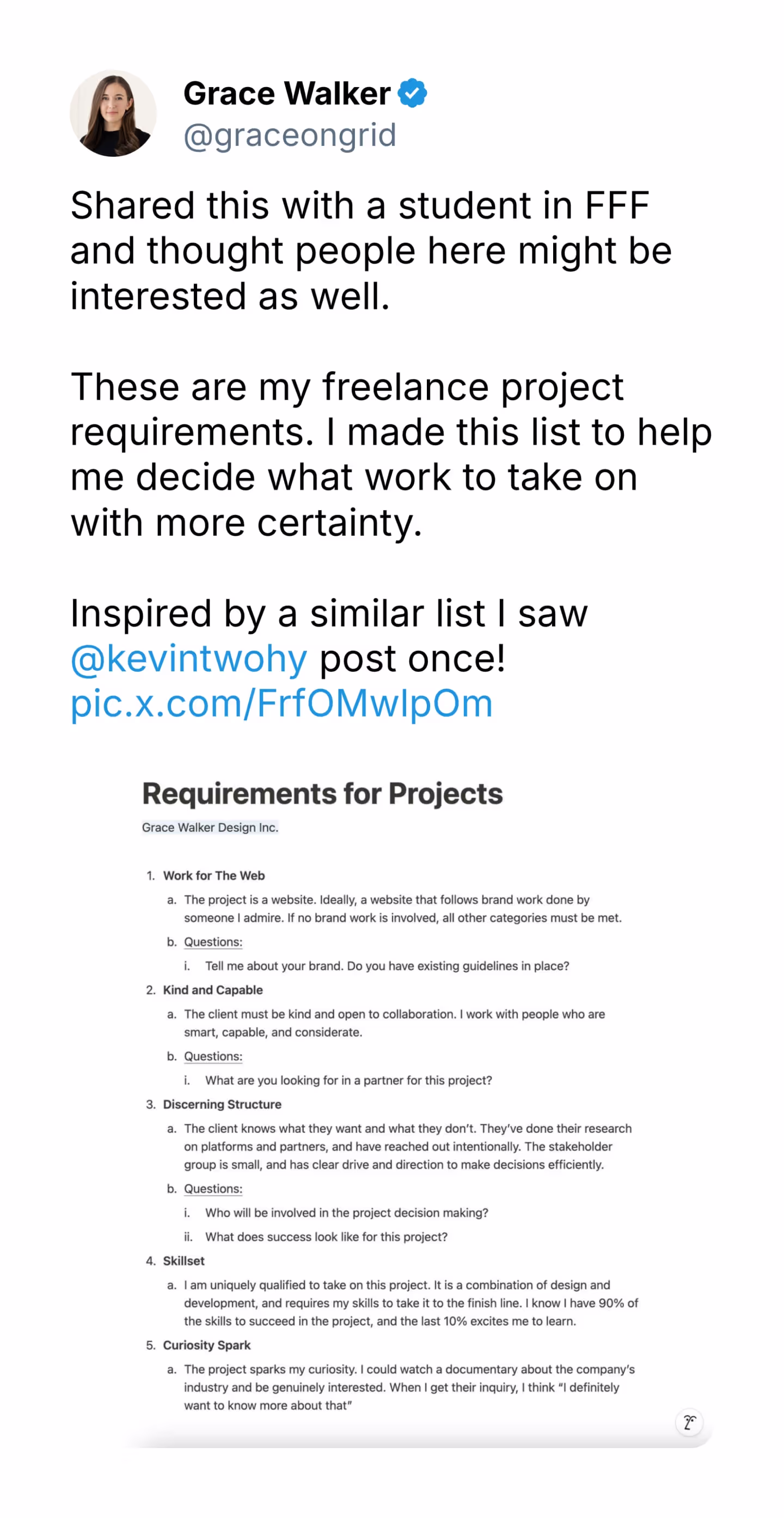 Freelance project requirements